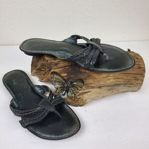 Born black leather braided thong sandals